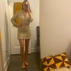 cream zara linen mini dress